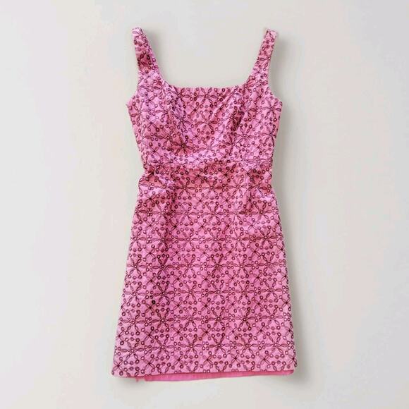 Vintage Lily Pulitzer Sleeveless Pink & Brown Embroidered Mini Dress Sz 8 Cotton - Picture 7 of 10